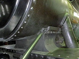 A new petticoat pipe, or Chimney Bell, was required and the Society organised the tooling for a batch of new ones to be produced. The old and new are seen side by side at Bewdley on 4th April 1999. Photo Simon Marshall.